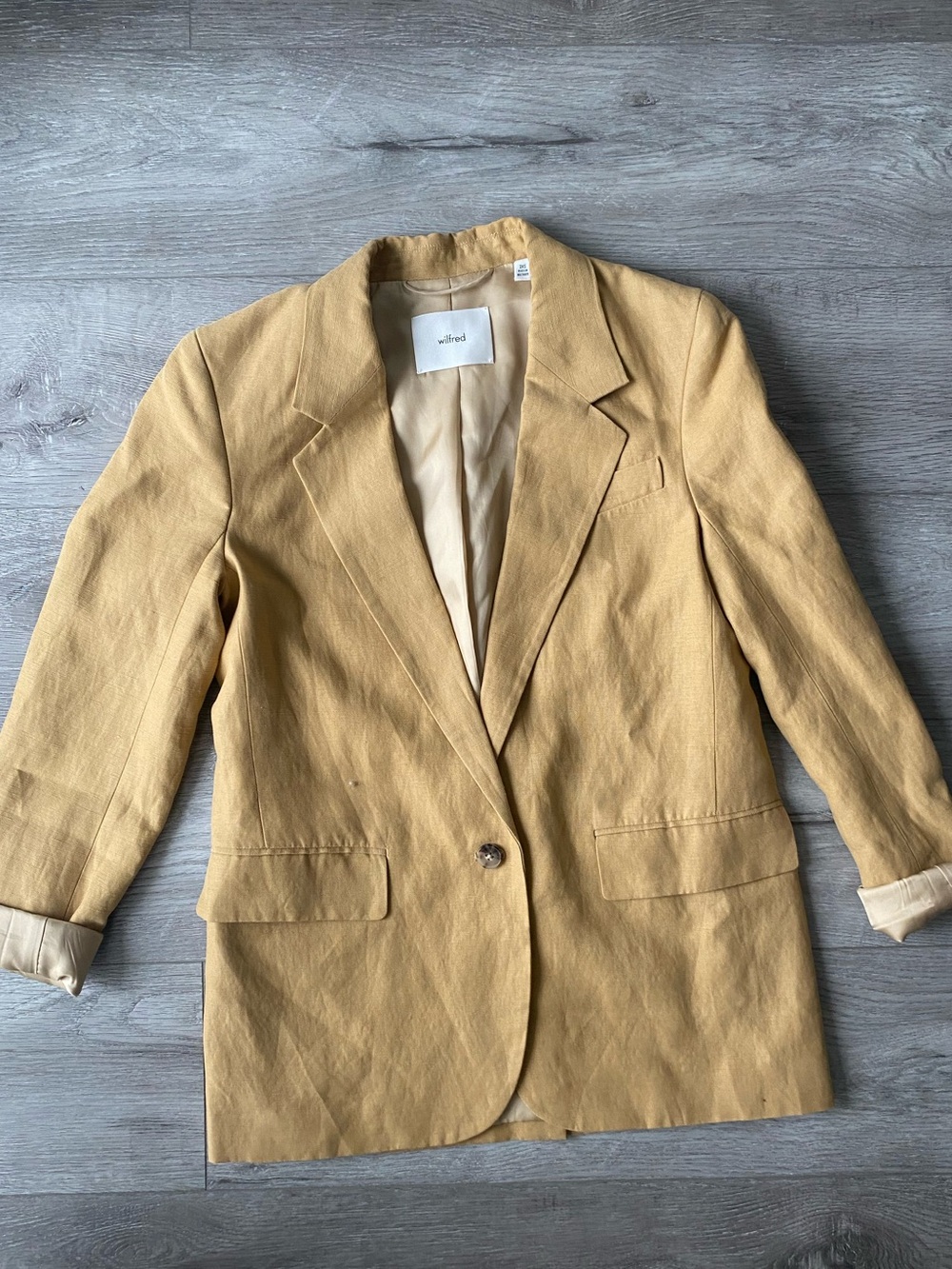 Aritzia Mustard Yellow Single-Button Generation Linen Blazer
